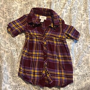 Old Navy Kids Plaid Button Down Shirt - Maroon and Yellow